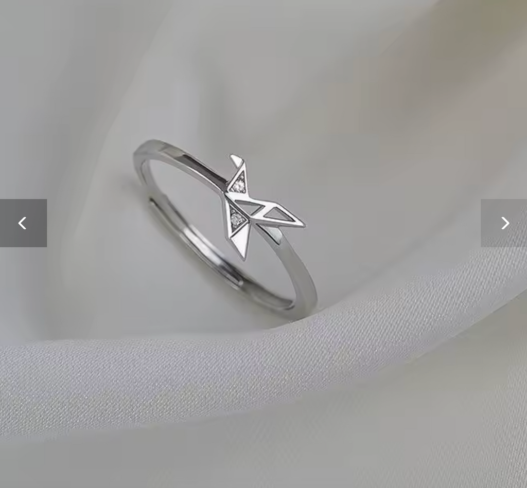 Glamorous 925 Sterling Silver Adjustable Paper Crane Ring