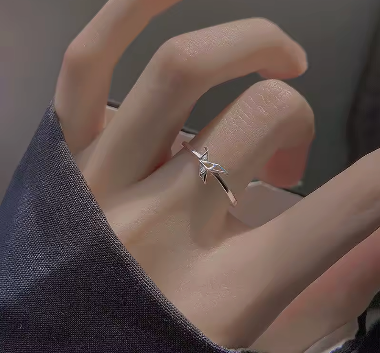 Glamorous 925 Sterling Silver Adjustable Paper Crane Ring