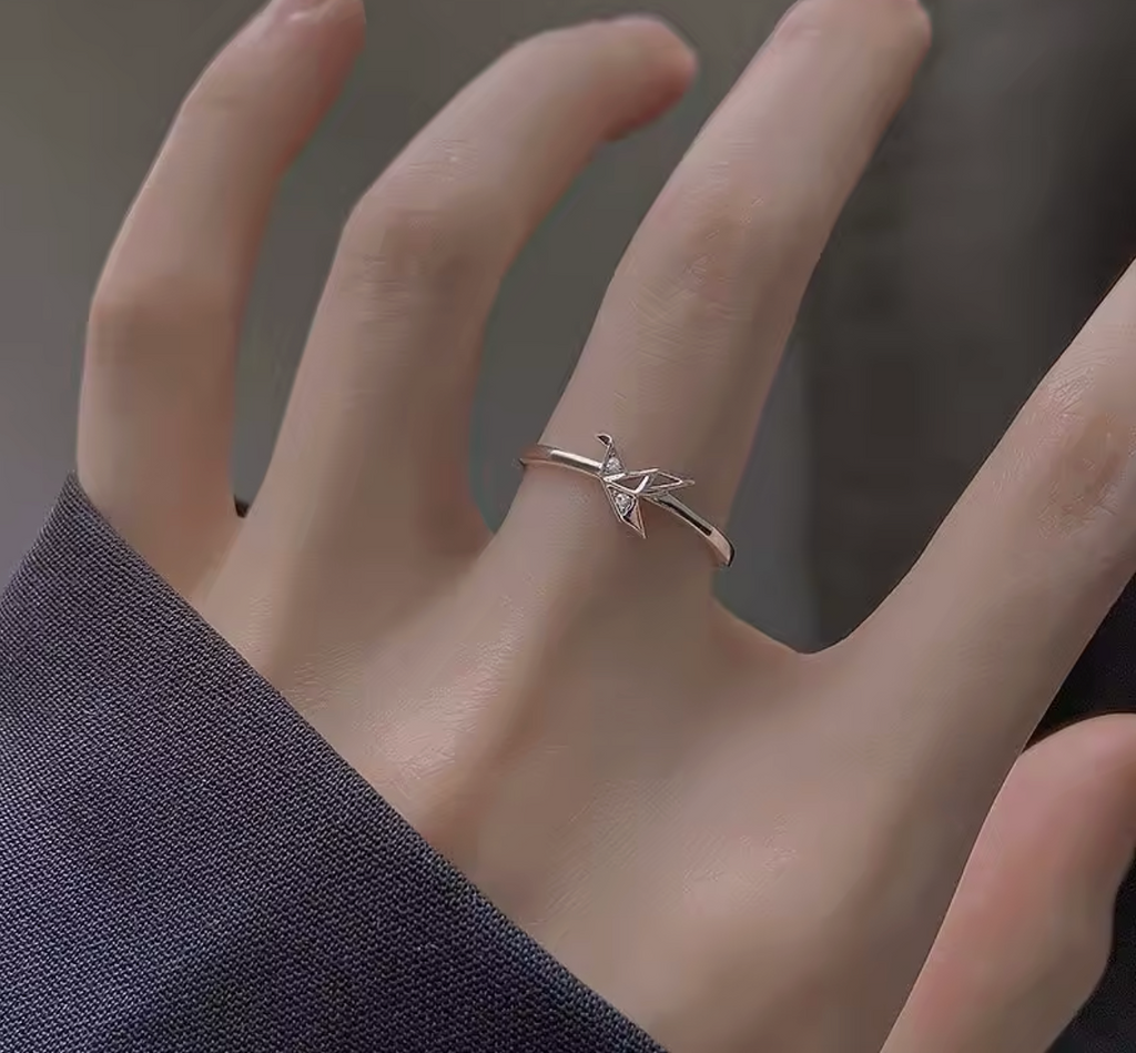 Glamorous 925 Sterling Silver Adjustable Paper Crane Ring