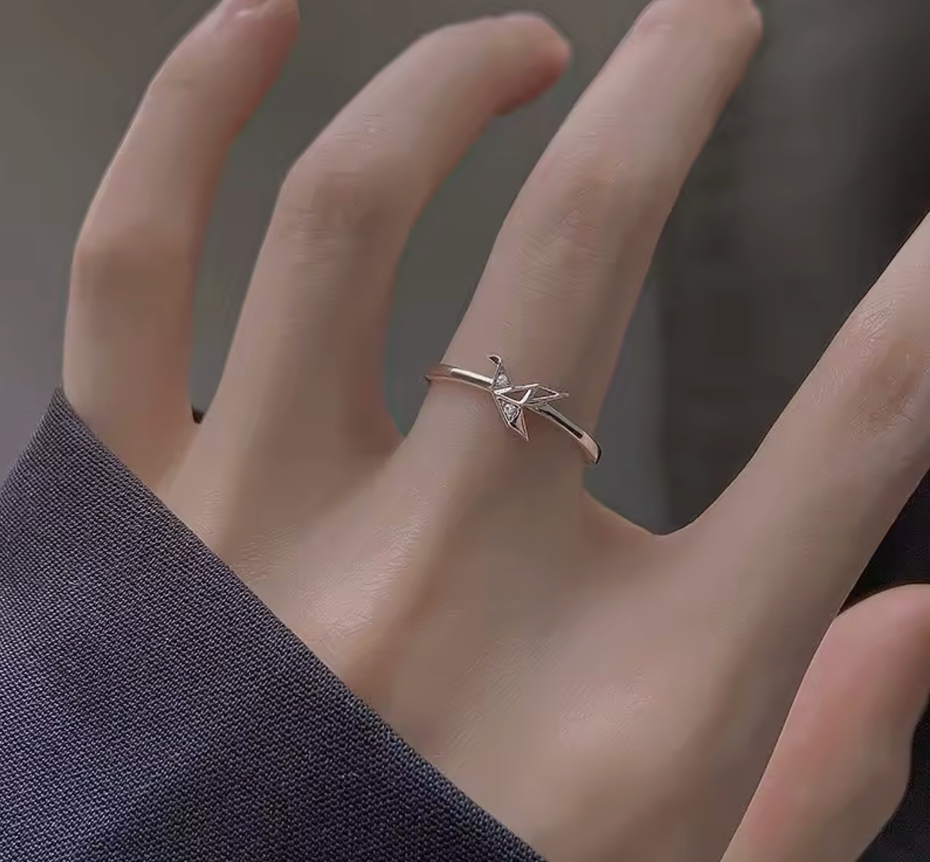 Glamorous 925 Sterling Silver Adjustable Paper Crane Ring