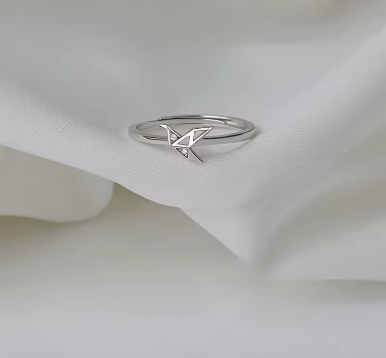 Glamorous 925 Sterling Silver Adjustable Paper Crane Ring