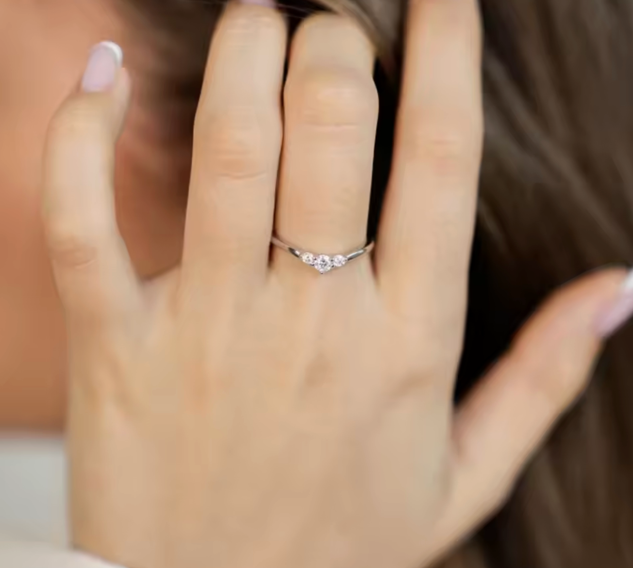 3 Stones Moissanite Wedding Ring for Women